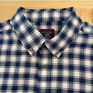 UNTUCKit Men's Large Long Sleeve Plaid Button Down Shirt Blue EUC Cotton Brunnen